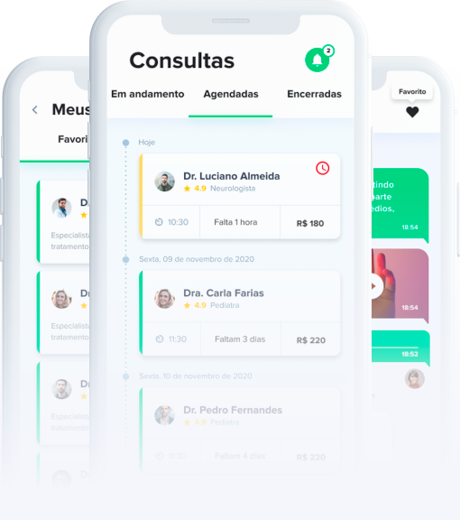 telas do aplicativo olá doutor para mostrar como é fácil fazer uma consulta médica online via chat